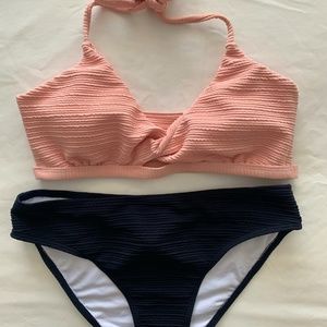 Cupshe Pink Top Black Bottom Ribbed Bikini Size Small NWT